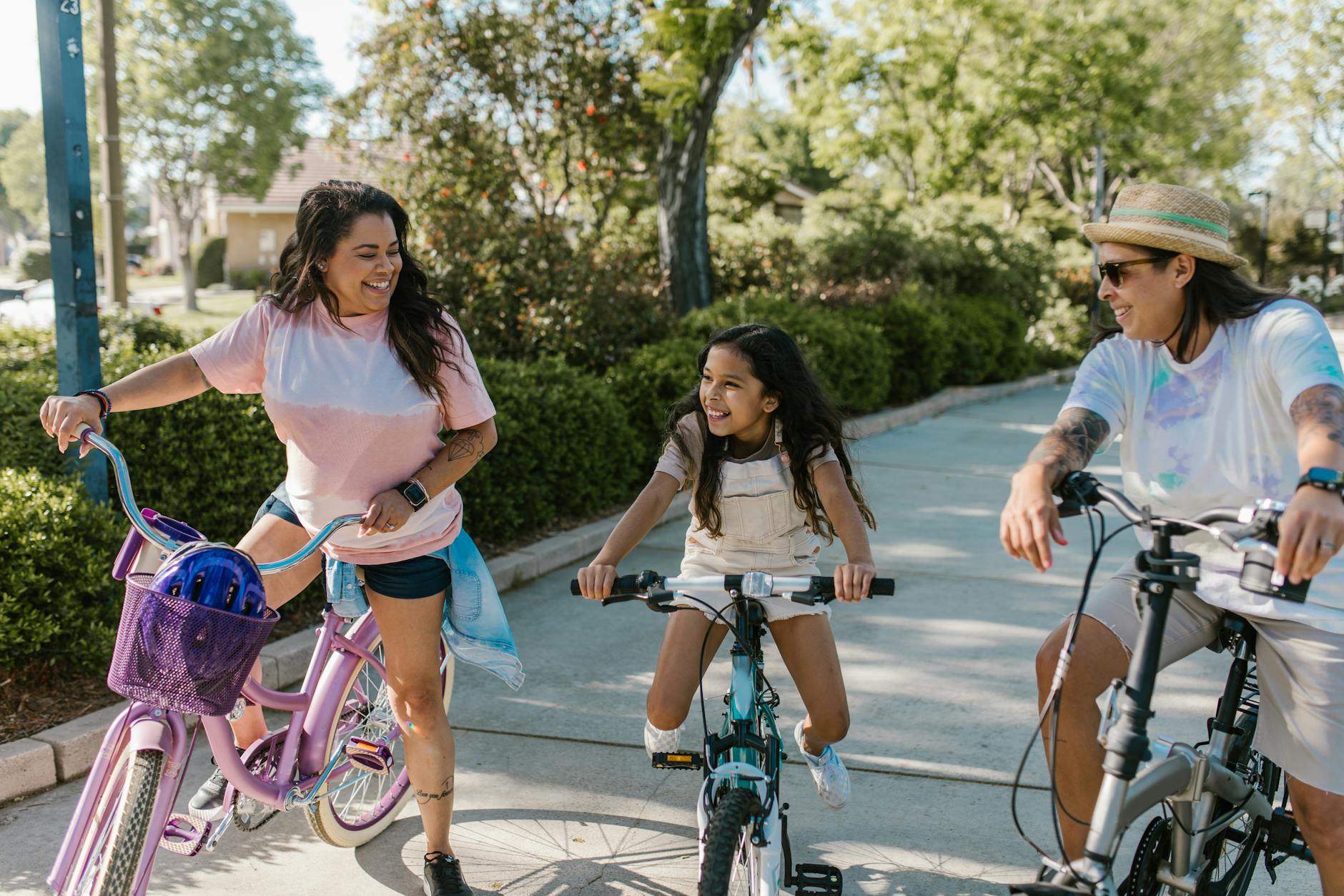 Family riding on bicycles